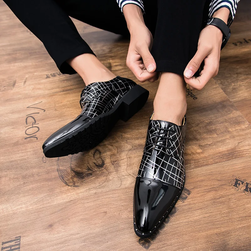 pointed toe mixed colors patent leather men shoes fashion dress ballroom dancing wedding pary flats derby oxfords shoes for men (10)