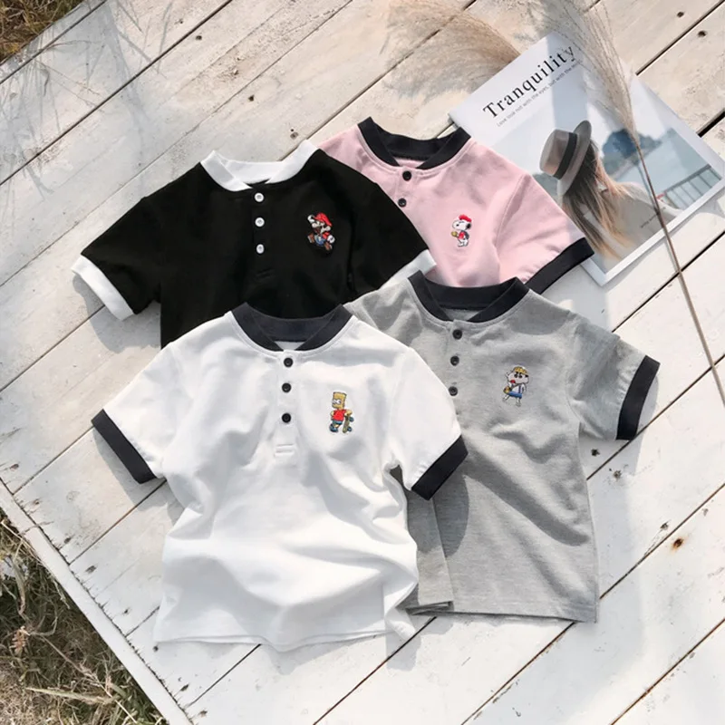 

Summer T-shirt Short Sleeve T Shirts Lapel Puppy Print Embroidery Costume Roupas Infantis Menino Top Tee School Clothes 2019 NEW