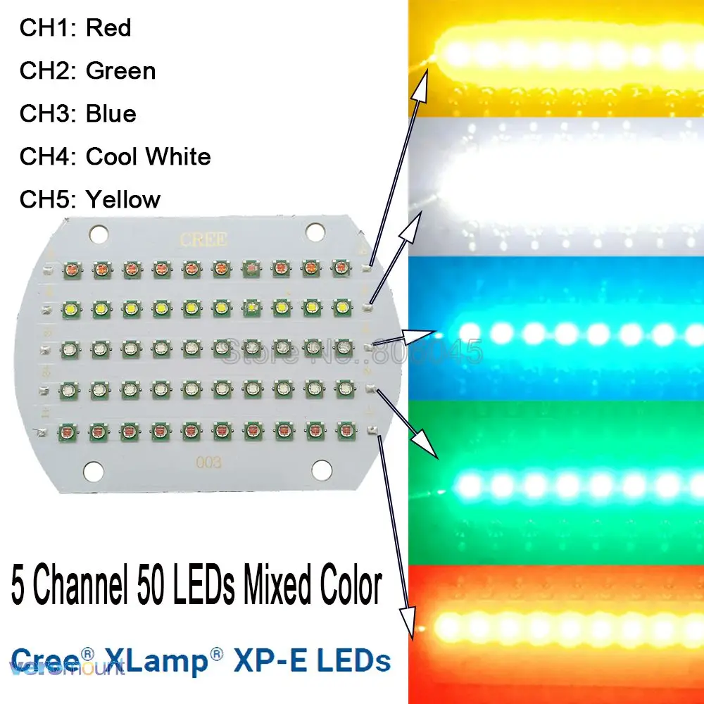 

Cree XPE XP-E 50LEDs 5 Channel High Power RGB LED Emitter Light Yellow White Green Red Blue Mixed Color DIY LED Light Copper PCB