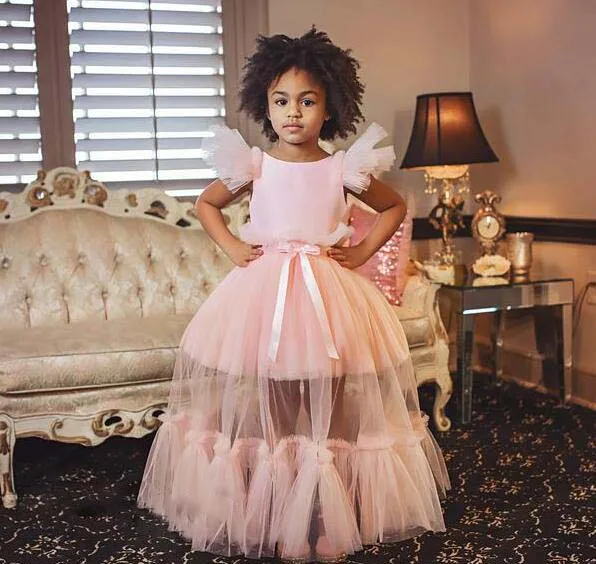Модное розовое платье с фатиновой юбкой из мягкой вуали; сетчатые Платья с цветочным узором для девочек; блестящее Пышное Платье для малышей; детское платье для дня рождения