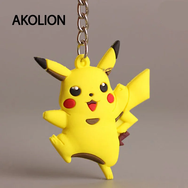 

Pikachu Key Chain Pokemon Go PVC Soft Beautiful Silicone Turtle Carton Cut Keychain Car Metal Key Ring Pocket Monster Key Holder