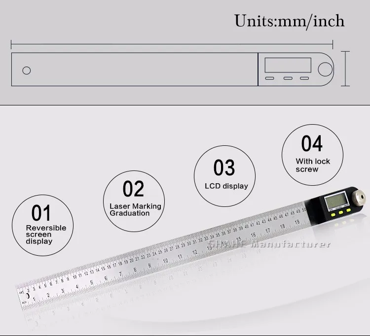 500 мм электронный угломер, угловая линейка, цифровой уровень, угломер, транспортир для деревообработки