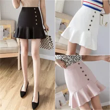 Новые женские летние мини-юбки с высокой талией плиссированные мини-юбки рыбий хвост юбка пять кнопок мини-юбка Женская#9392
