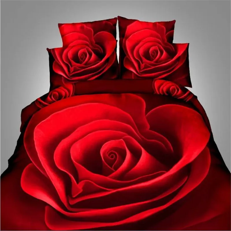 

bedding 4pcs Red roses 3d series set queen size include Polyester pillowcase duvet cover bed sheet