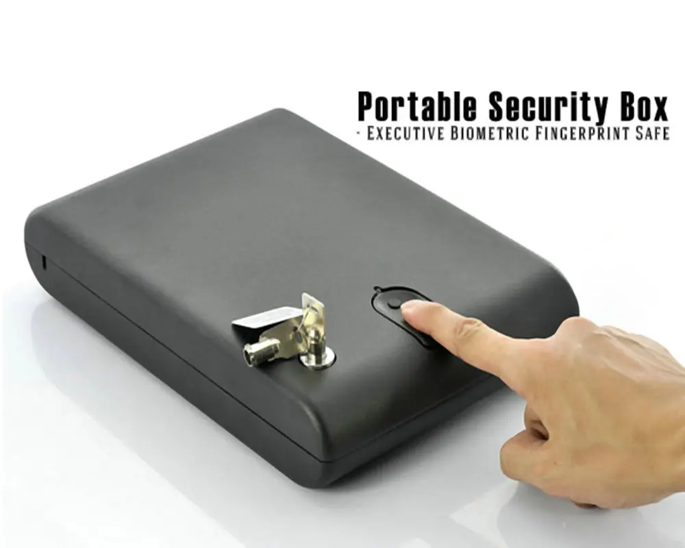 Fingerprint Safe Box Solid Steel Security Key Gun Valuables Jewelry Box