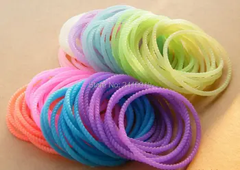 

100x girls boys twisted fluorescent silicone bracelets wristband stretchable charm glow in dark hairbands night club bag fillers