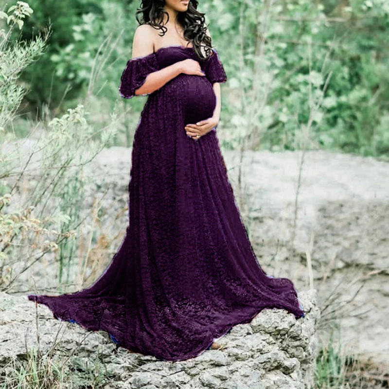 Новое свободное кружевное длинное платье, элегантное, сексуальное Макси платье для беременных, костюм для фотосессии, женская одежда, летние платья - Цвет: Purple