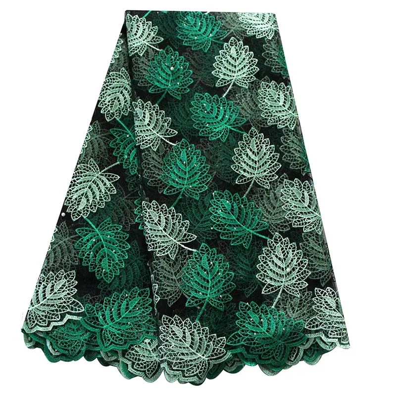 PQDAYSUN французская африканская кружевная ткань высокого качества вышитые нигерийские бусы 5 ярдов/шт гипюр Тюль кружевная ткань для одежды - Цвет: Green