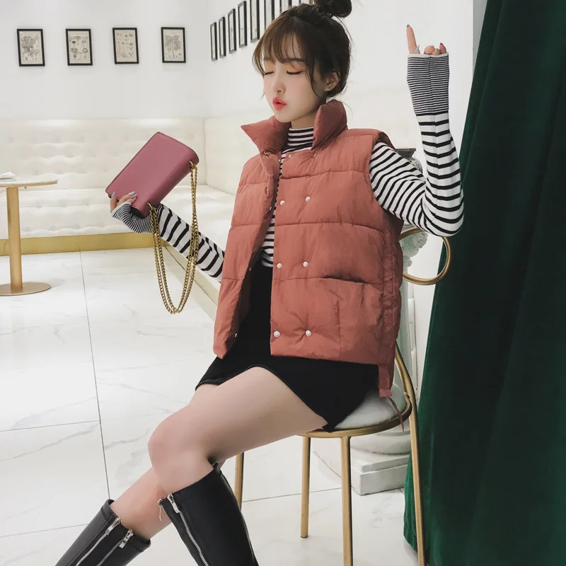 

On Sale winter sleeveless woman down coats beige solid short thick cotton vest femme tank jacket warm oversized