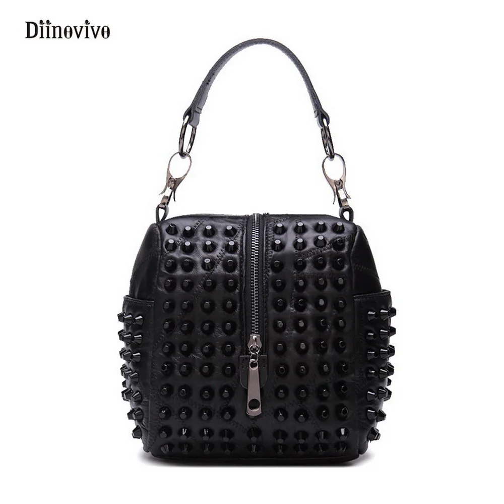 

DIINOVIVO Thread Women Handbag European and Americans Style Punk Shoulder Bag Simple Brand Rivet Leather Casual Totes WHDV0148