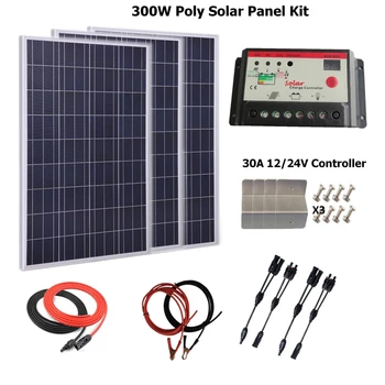 

300w Solar Panel Polycrystalline solar panel system kit w/30A LCD solar charge controller, solar cable, battery cable Z bracket