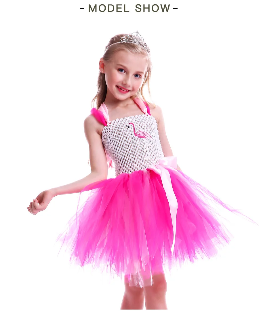 Girls Flamingo Princess Dress Pink Flower Tulle Clothes Kids Birthday Party Dresses 2018 Brand Animal Costume Flamingo Vestidos (5)