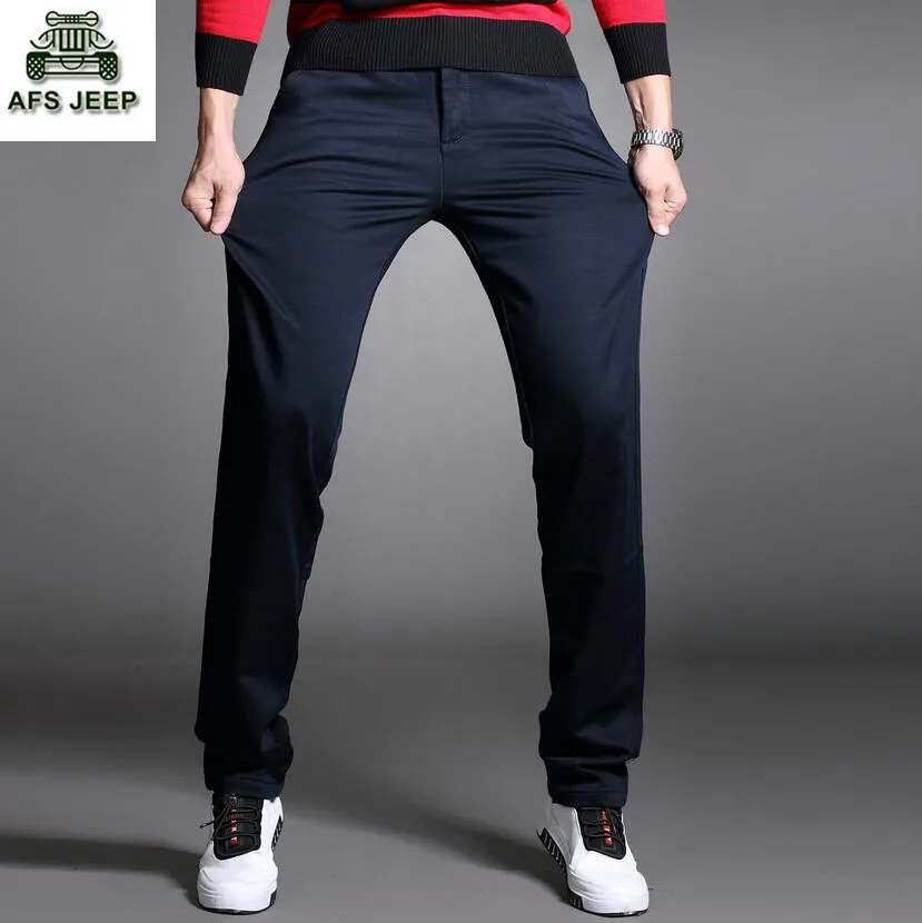 

Spring Autumn Stretch Pants Mens Business Casual Plus Size Soft Breathable Nature Cotton Brand AFS JEEP Original Full Healthy