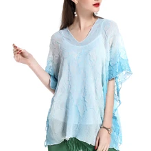 Miyake раза с коротким рукавом постепенное обесцвечивание v-образным вырезом горячий продавать