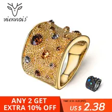 Viennois 18K Wide Gold Rhinestone Crystal Double Cuff Cocktail Ring Size 6 7 8 For Women
