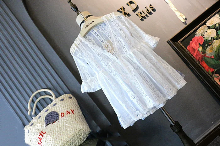 

2019 Spring Summer Girl Sun-protection Lace Flare Sleeve Coat
