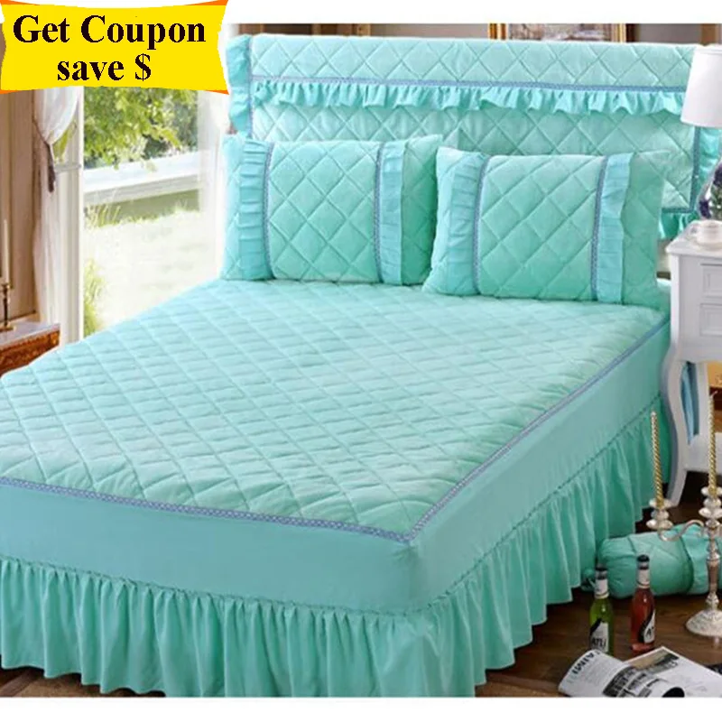 High quality 3pcs Bedspread Pure Color Crystal Velvet Bedskirt and
