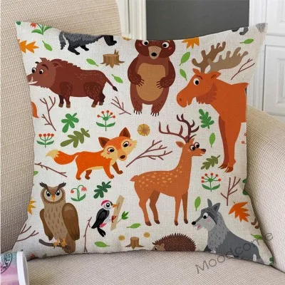 Милый детский чехол для дивана с изображением леса, животных, лисы, медведя, енота, совы, лося, декоративная подушка для детской комнаты
