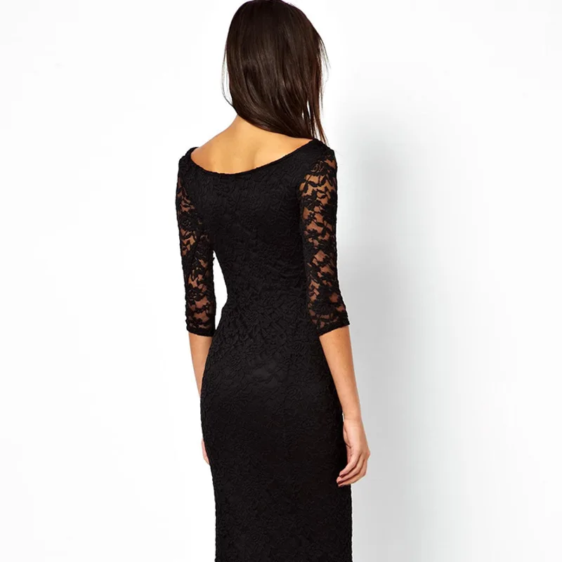 O-neck Slim One-piece Lace Dress With Three Quarter Sleeve O-neck Slim One-piece Lace Dress With Three Quarter Sleeve