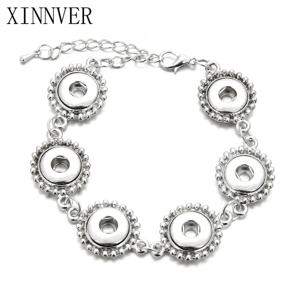 

Xinnver Snap Jewelry 12mm Snap Button Bracelet&Bangles Vintage Silver 6 Buttons Bracelet Charm Bracelet For Woman