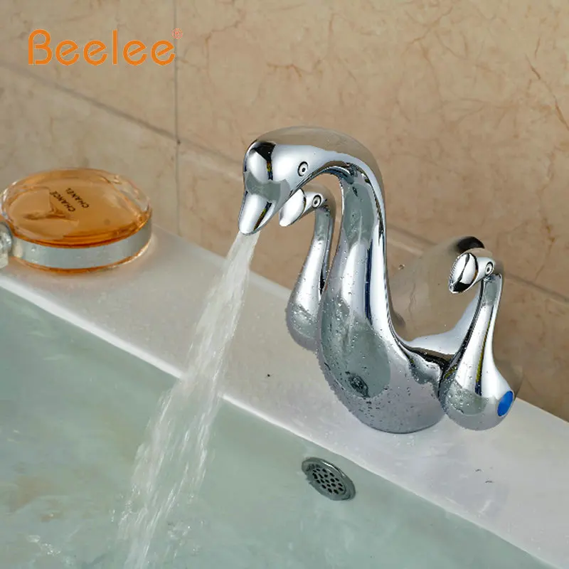 Creative Duck Shape Dual Handles Basin Vessel Sink Faucet Double