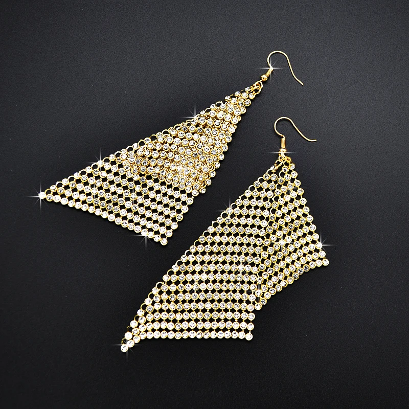 

Luxurious Crystal Drop Earrings For Women Double layer Geometric Triangle Long Dangle Earrings Wedding Jewelry Party Gift