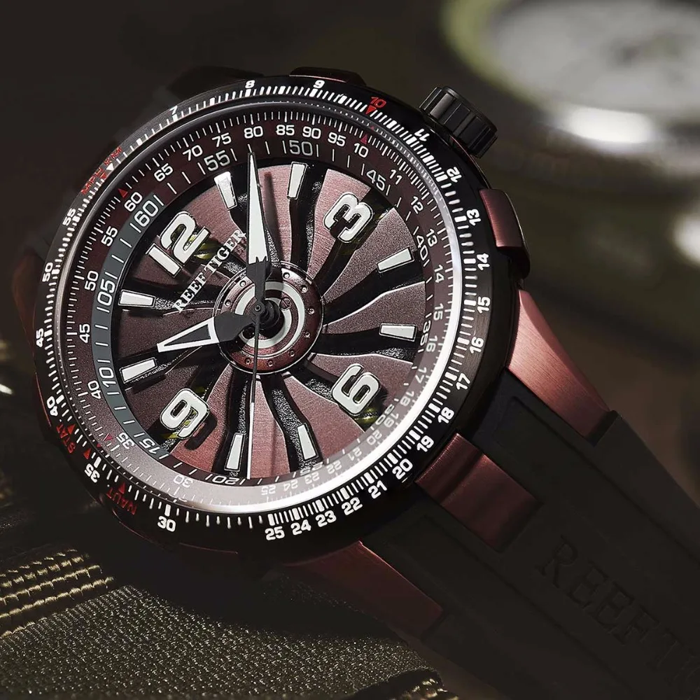 Риф Тигр/RT дизайн мужские военные часы спортивный резиновый ремешок автоматический поворот пилот Часы Relogio Masculino RGA3059