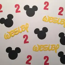 Пользовательское имя возраст мышь Baby Shower рождения детей confettis Пол выявить Таблица Декор записки Scatters партии Decoartions