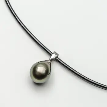 

10.4*13.6mm Drop Real Tahitian Cultured Green Pearl Pendant 14k Solid White Gold Free Shipping