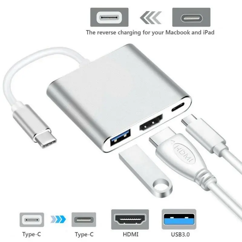 Type C USB 3 1 to USB C 4K HDMI USB 3 0 Adapter 3 in