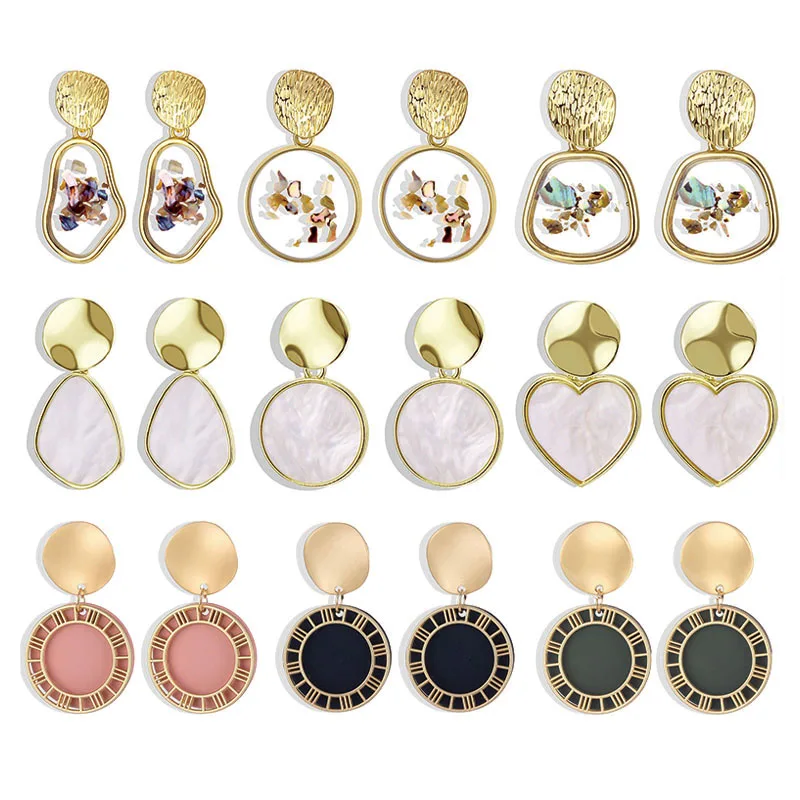 

Fashion Gold Korean Earrings 2019 For Women Lover Fashion Drop Round Heart Dangle Earring Wedding Geometric Boho Jewelry Gifts