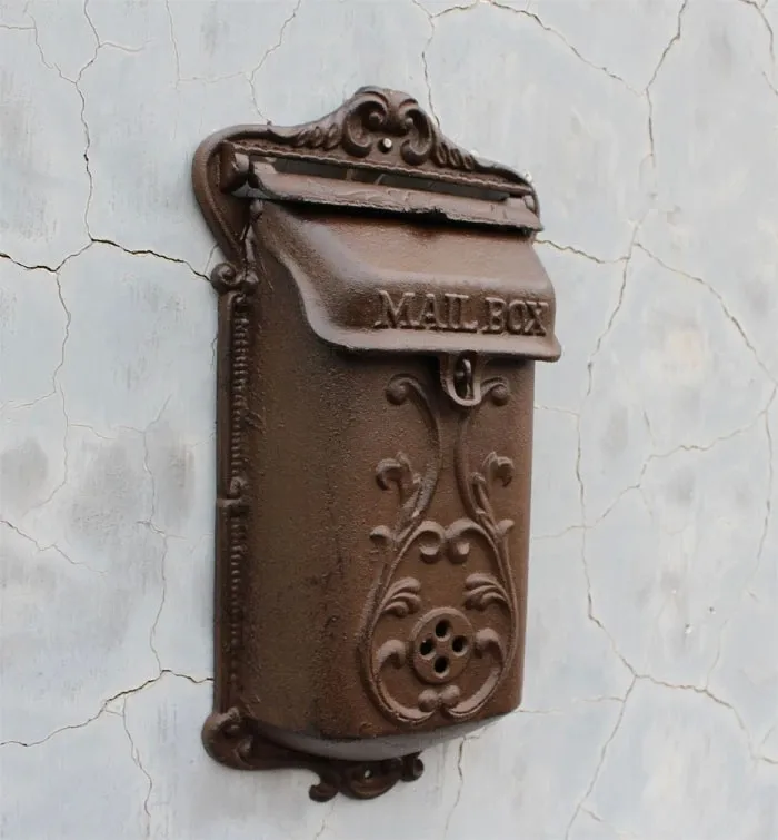 Embossed Trim Decor Bronze Cast Iron Mailbox Garden Decorative
