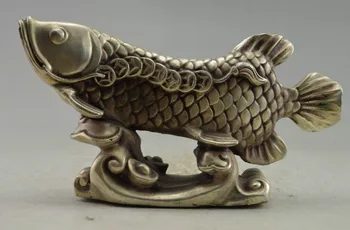 

Crafts statue Chinese Decorated Silver Plate Copper Carved Fish Vcoin Statue halloween