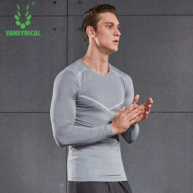 Vansydical Мужские Спортивные Компрессионные рубашки с длинным рукавом для бега