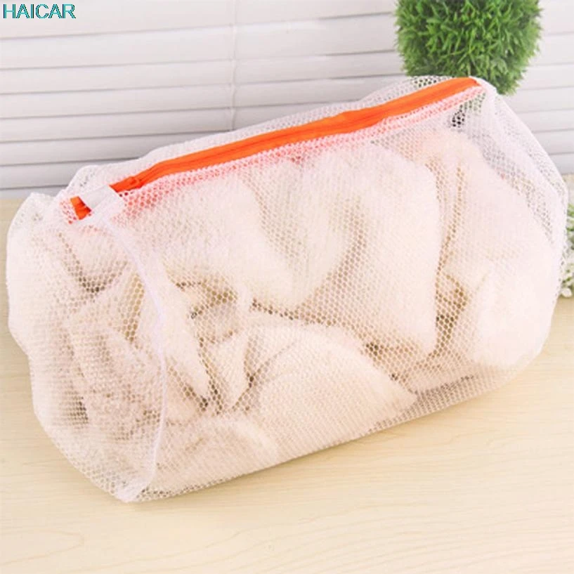 Double Mesh Layer Nylon net Storage Wash bag Zipper Cylindrical Laundry Clothes Protector