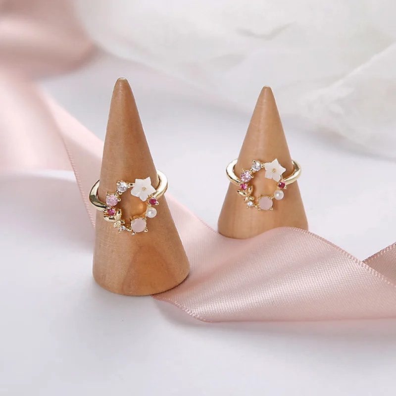

Korean Romantic Sweet Cute AAA Cubic Zircon Pink Flower Garland Adjustable Open Rings for Women Wedding Engagement Charm Jewelry