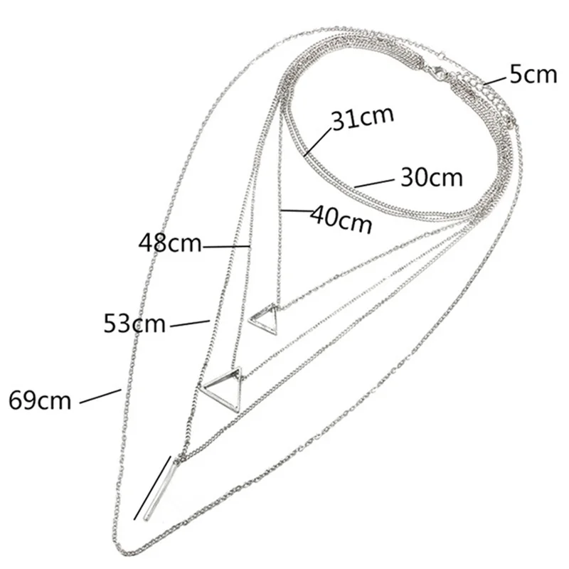 RscvonM Новое винтажное серебряное многослойное длинное ожерелье с подвеской s для женщин, треугольное ожерелье-чокер, массивное ювелирное изделие