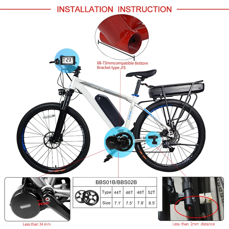 Cheap Bafang 48V 500W BBS02B Ebike Mid Crank Drive Motor Kits E-BIKE LCD Display Electric Bike Conversion Kit P850C 500C C965 Display 1