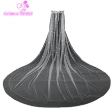 Свадебные накидки, украшенные жемчугом и объемными цветами, очень мягкие тюлевые Длинные свадебные накидки, болеро на шнуровке сзади, вечерние женские шали для невесты