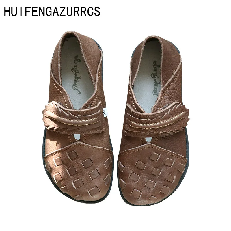 

HUIFENGAZURRCS--Genuine leather shoes,Literature&Art Retro Round Head Thick Bottom Handmade Comfortable Shoes with Shallow Mouth