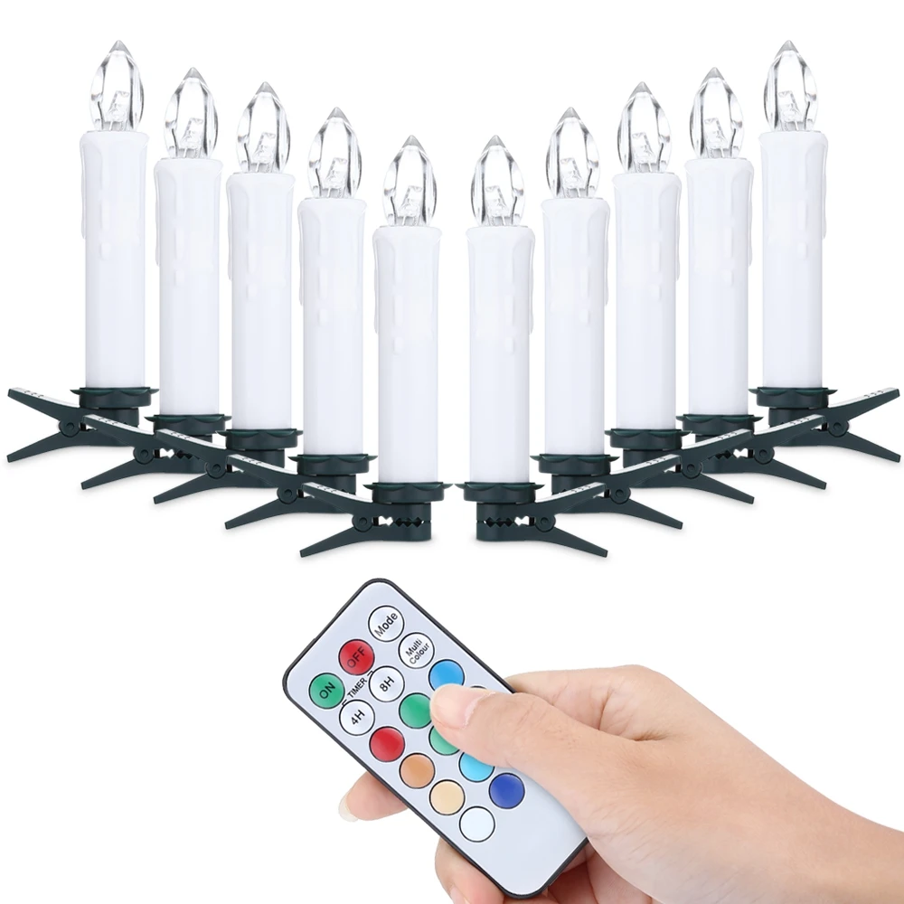 

10PCS LED Night Light RGB LED Flameless Taper Electric Candle Nights Light Warm White with Remote Control for Christmas Decor