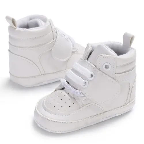 Обувь для новорожденных мальчиков и девочек с мягкой подошвой; Теплые ботильоны; нескользящие кроссовки; Размеры 0-18 M; обувь для первых шагов в Великобритании - Цвет: Белый