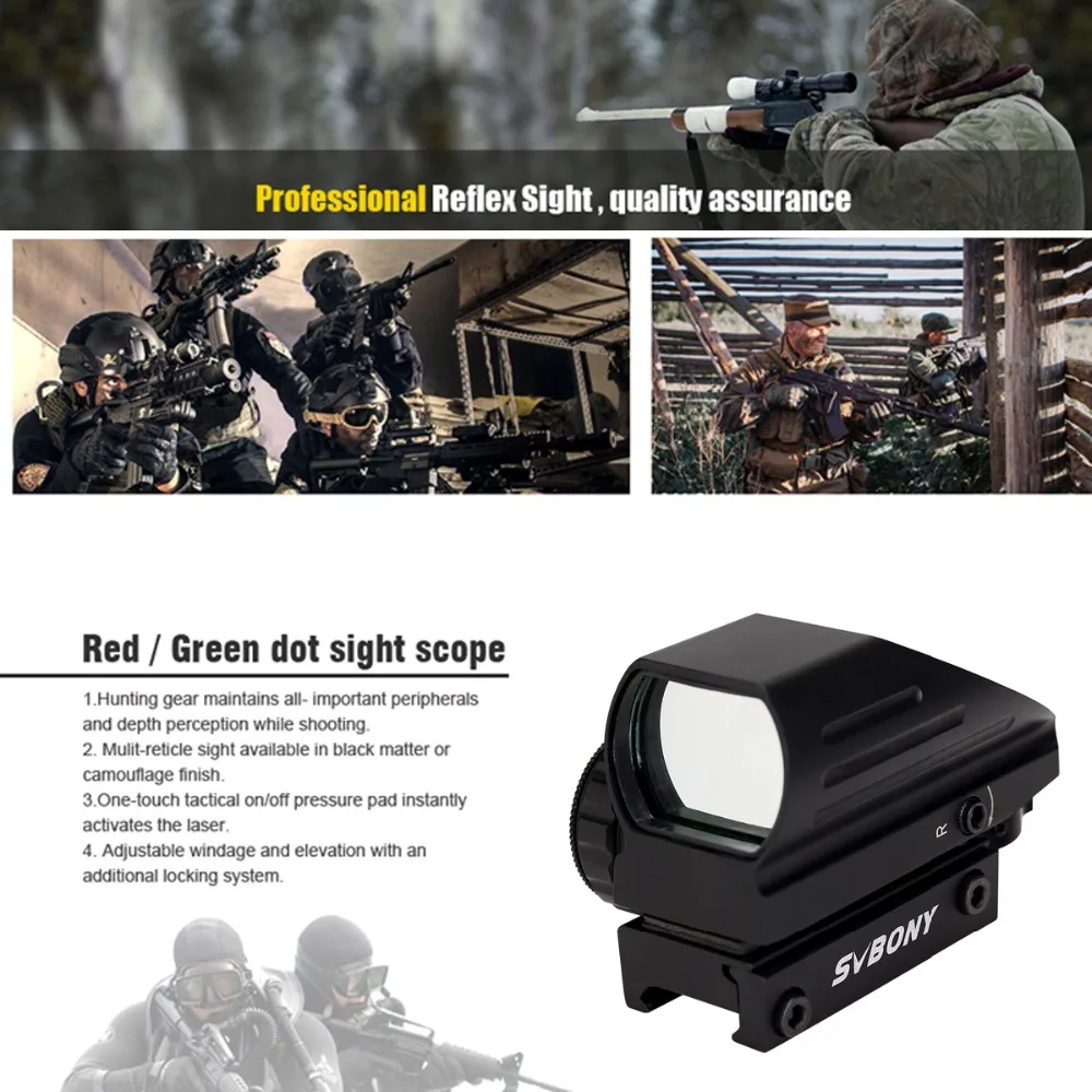 SVBONY оптический прицел Прицелы Тактический Красный Зеленый 4 Reticle Dot Коллиматорный