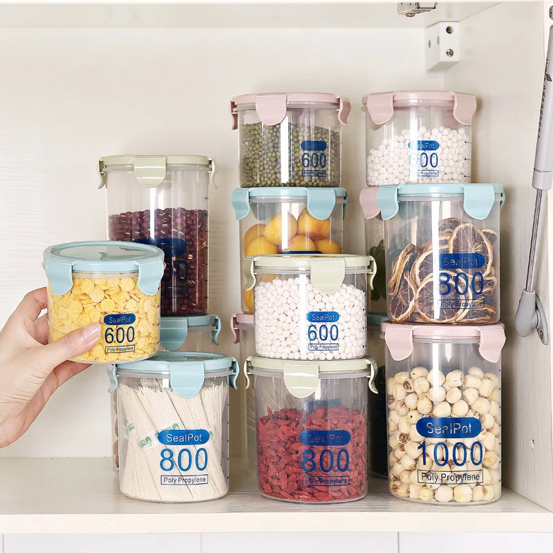 

1PC Kitchen Transparent Stackable Plastic Sealed Cans Food Storage Box Grain Cereal Storage Tank Snacks Dry Goods Storage Jar