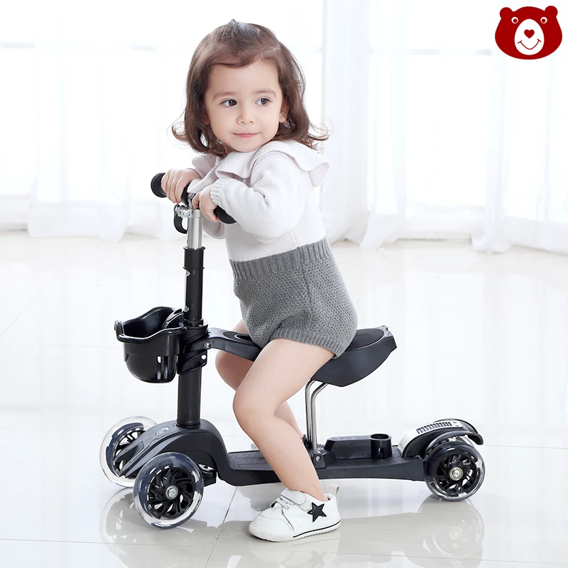 Складные 3 мигающие колеса, самокат с Т-образной планкой сиденье ребенок езда на игрушке Регулируемый Малыш Дети От 1 до 6 лет подарки
