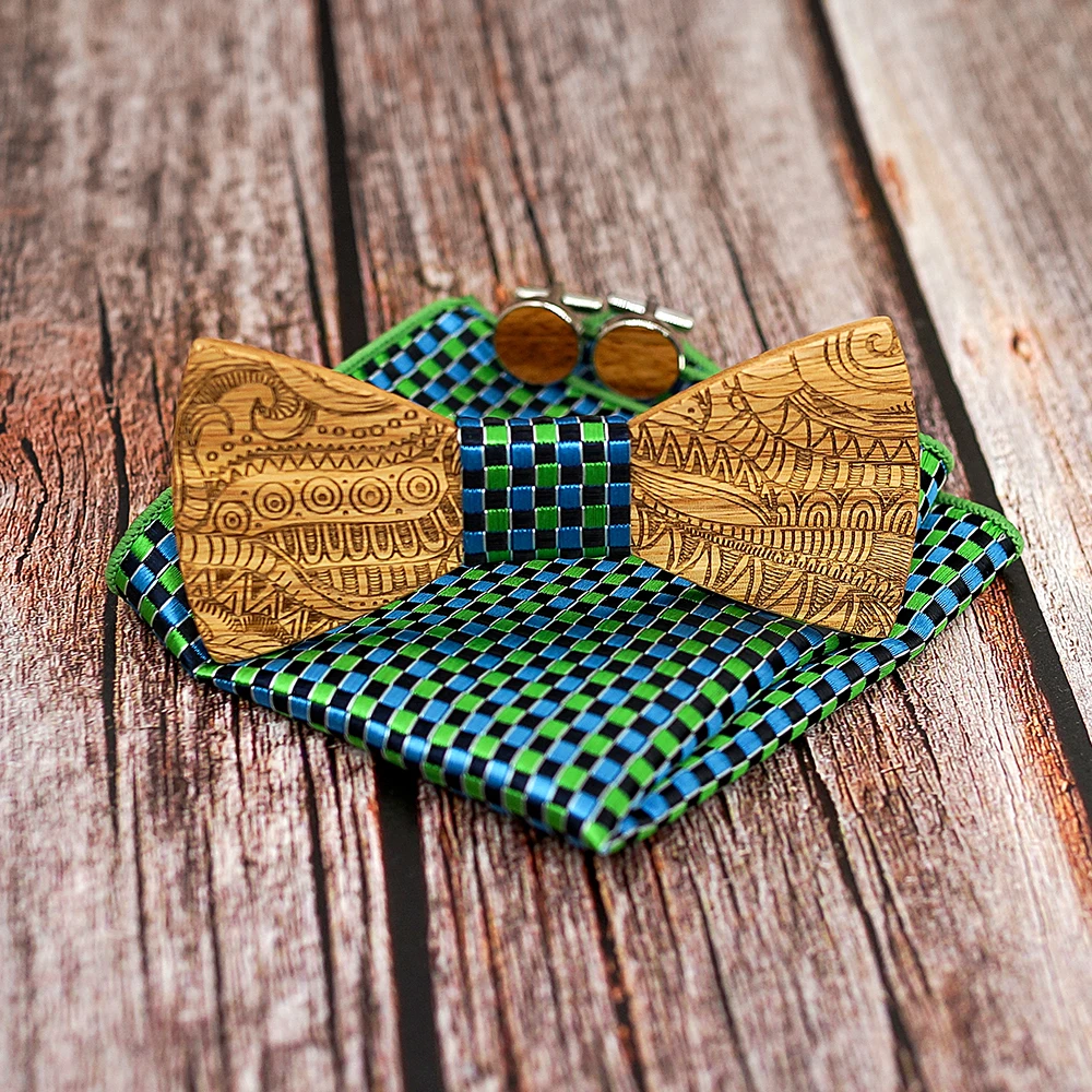  Red Green Wooden tie Cufflinks Fashion Wood bow tie wedding Handmade corbata Wooden Ties Gravata se