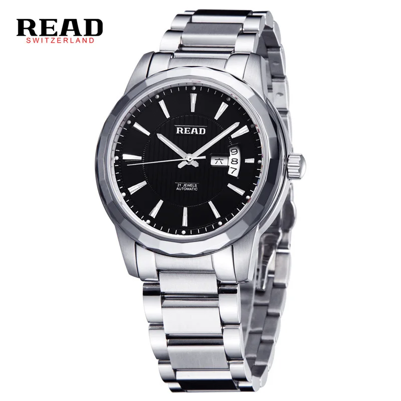 

Business Watchwrist 2019 READ Luxury Band Watch for Men Automatic table black mirror full steel silver strap 8020 Watches Date