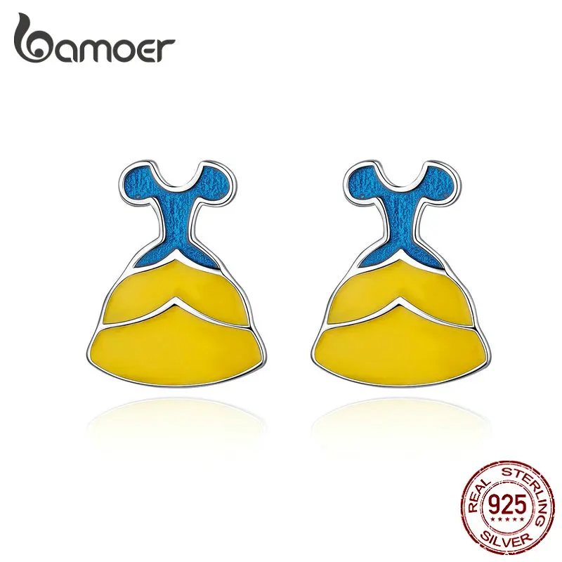 

BAMOER Princess Dress Stud Earrings for Women 925 Sterling Silver Enamel Evening Dress Ear Pin Fashion Jewelry SCE612
