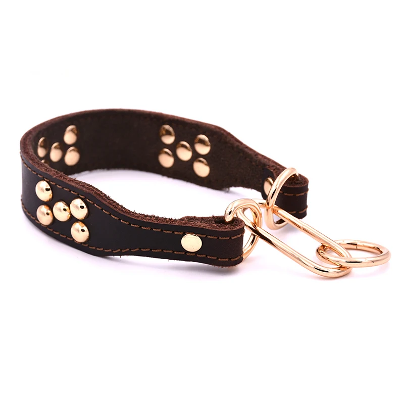 Genuine Cowhide Dog Collars Pinch Control Chain Large Dogs