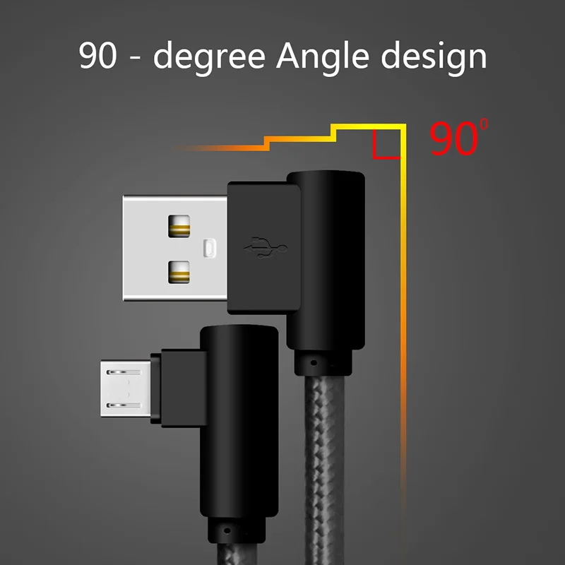 

0.2/1 Meter 90 Degree Phone Micro USB Cable 2A Fast Charger Data Game Cable For Samsung S3 S4 S6 / S7 edge note 4 5 Xiaomi Meizu